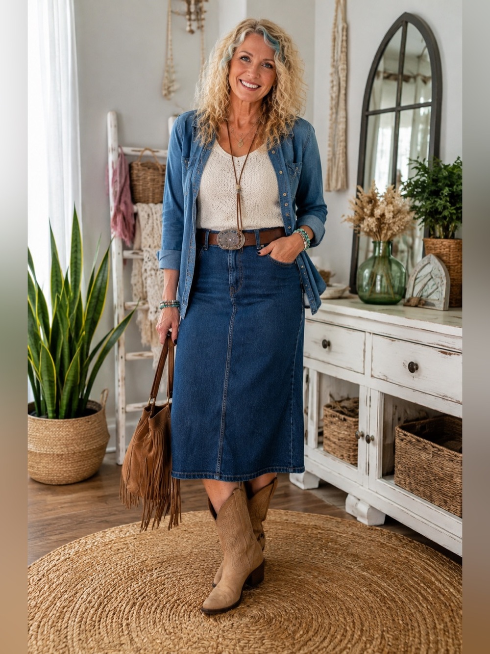 Vintage Penmans Denim Maxi Skirt 90s Blue Jean denim Western Boho Y2K 13/14